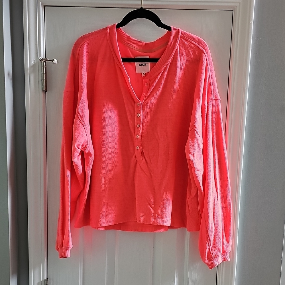 Aerie Vibrant Pink Henley Sweater